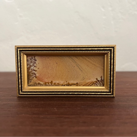 Other - Vintage Gilded Framed Picture Jasper Stone Landscape Art Rock Marfa Texas curio
